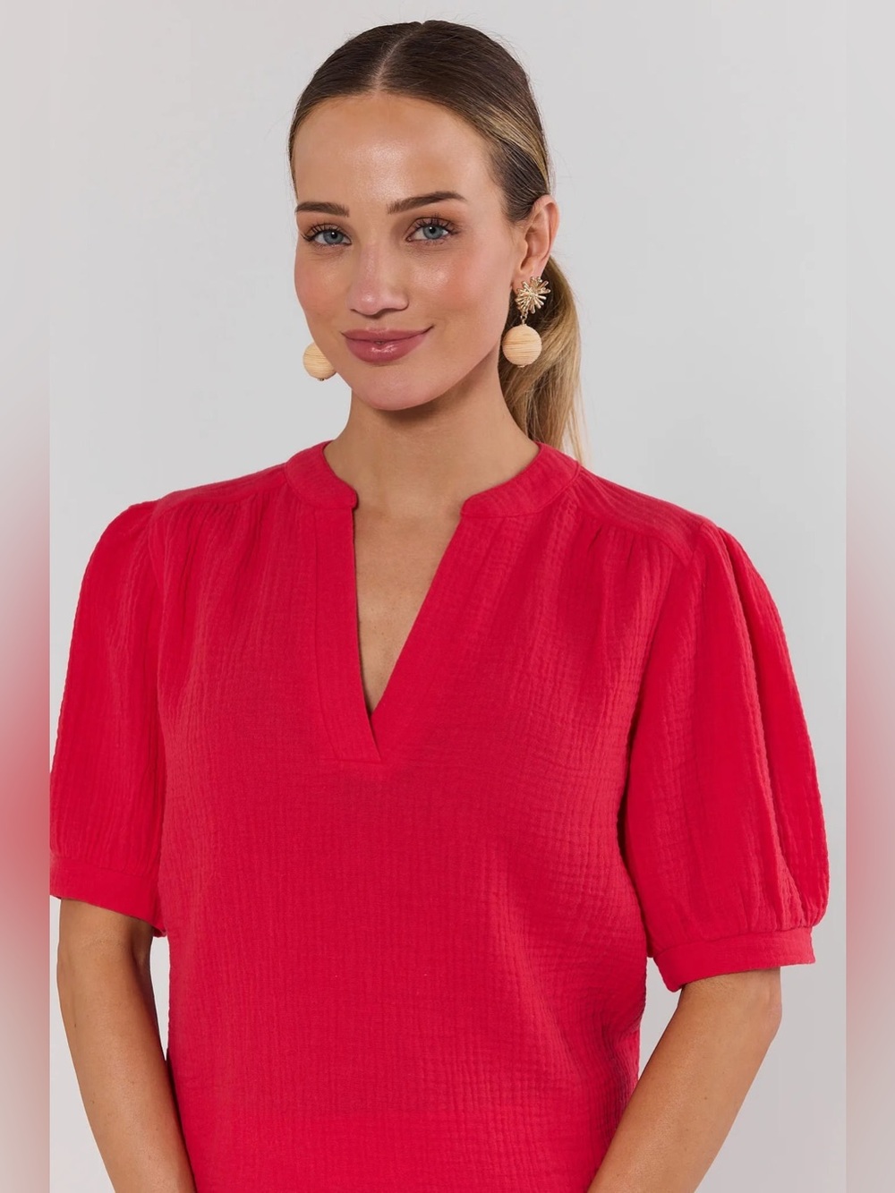 NWOT Avara Tammy 100% Cotton Lightweight Gauze Top Red Size M - Picture 3 of 11
